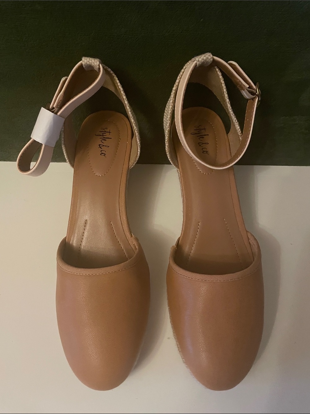 Style & Co. Tan Braided-Ankle D'Orsay Flats